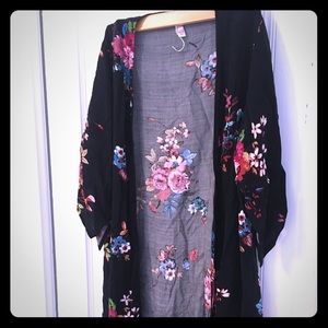 Floral Kimono with black fringe
